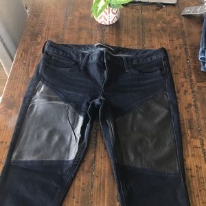 Dark wash jean with leather inserts